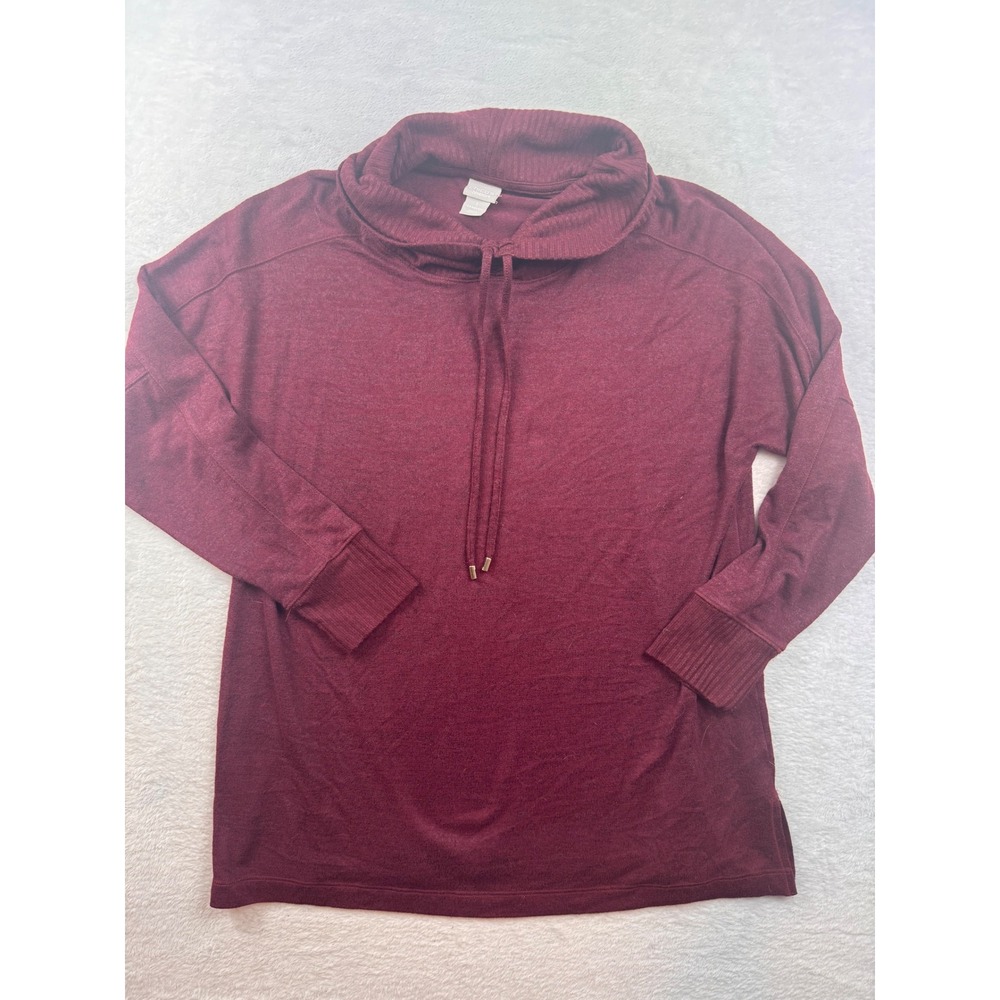 Chicos Zenergy Burgundy Cowl Neck Drawstring Pullover Top Size 1 US 8/10